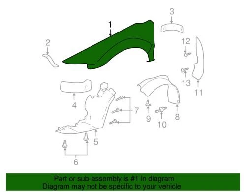 Genuine GM 1999-2004 Oldsmobile Alero GL GLS GX Front Fender Assembly 22667900 - Imagem 2 de 2