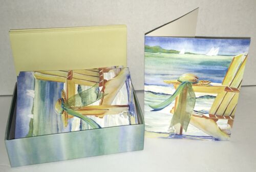 Chaise de plage 3D enveloppes cartes de notes 10 ct Gibson blanc bord océan boîte B4 - Photo 1 sur 7