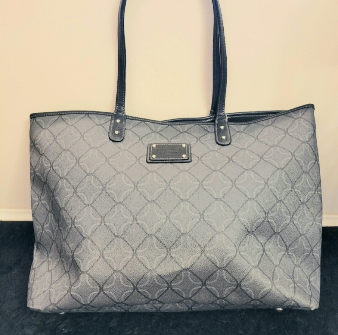 Vintage Nine West Grey Classic Geometric Print Large Leather Shoulder Bag
