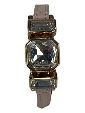 Women or Girls Bracelet Pink Strap Clear Faceted Glass Stones Gold Settings