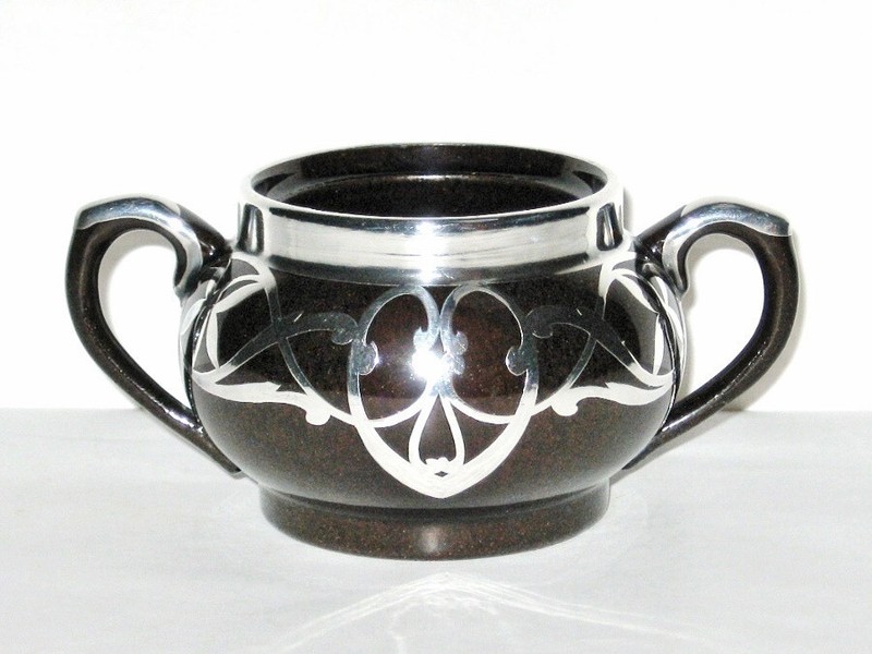 Two Handle Sugar Bowl with Sterling Silver Overlay