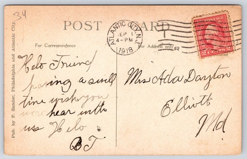 Atlantic City NJ-New Jersey, 1918 Hotel Brighton Historical, Vintage Postcard - Picture 2 of 2