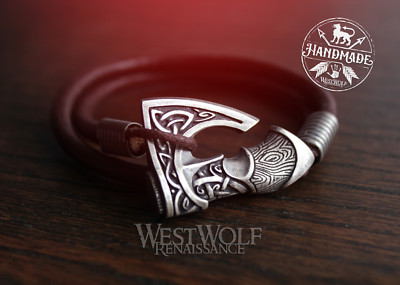 Viking Leather Cord Bracelet - Perun's Axe - Slavic/Norse/Jewelry Size S M L XL