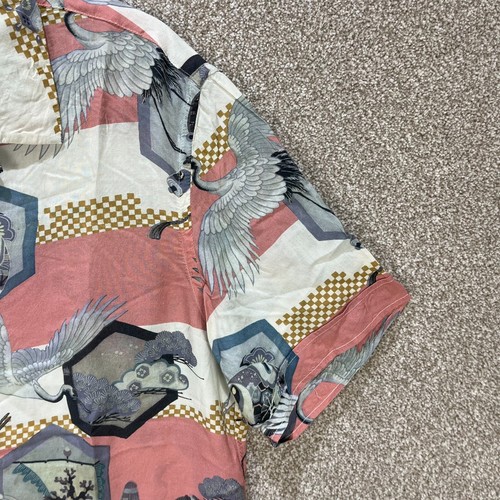 All Saints Herren Hemd Medium Rosa Schild Kranich Vogel Japan Orientalisch Hawaii - Bild 6 von 11