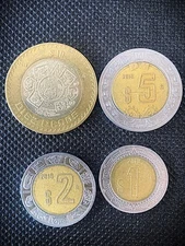 BIMETALIC MEXICAN COINS LOT $10 $5 $2 $1 PESOS 2019 PIEDRA DEL SOL #1017M