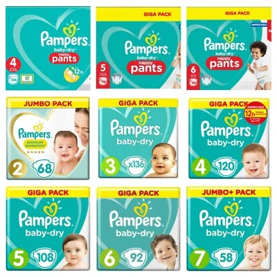 Pampers Baby Dry Nappy Pants Diaper Taped Stretchy Nappies Size 4 5 6 Giga Pack