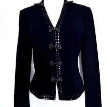 Gorgeous St John Evening Jacket black paillettes crystal closures NWOT size 6