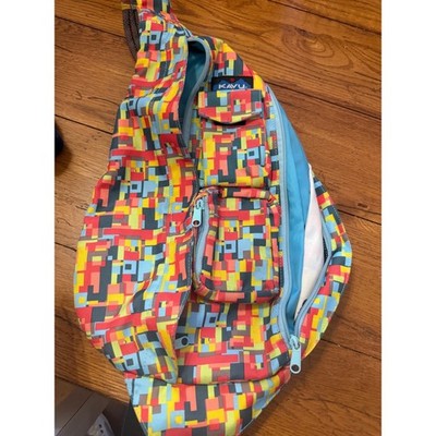 KAVU Sling Backpack Bag Colorful Geometric Print Adjustable Strap