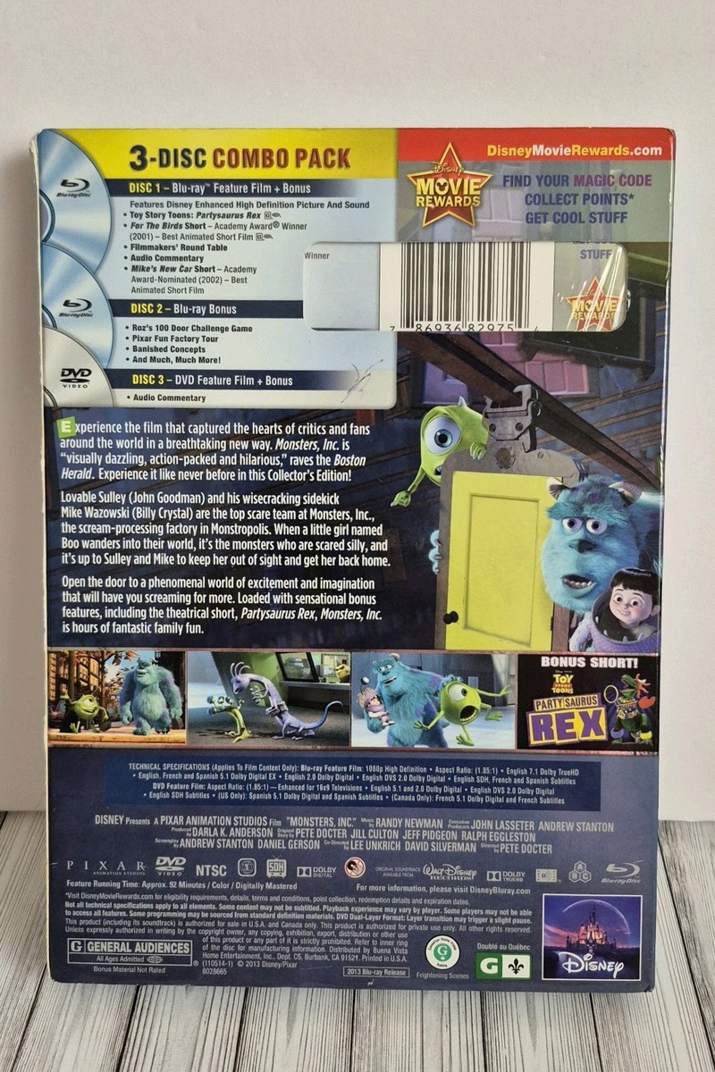 Monsters, Inc. (Blu-ray/DVD, 2013, 3-Disc Set, DVD/Blu-ray