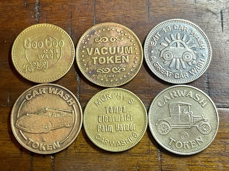 🚗 Lot of 6 Different Vintage Car Wash Tokens-See the pics! Combined Shipping!