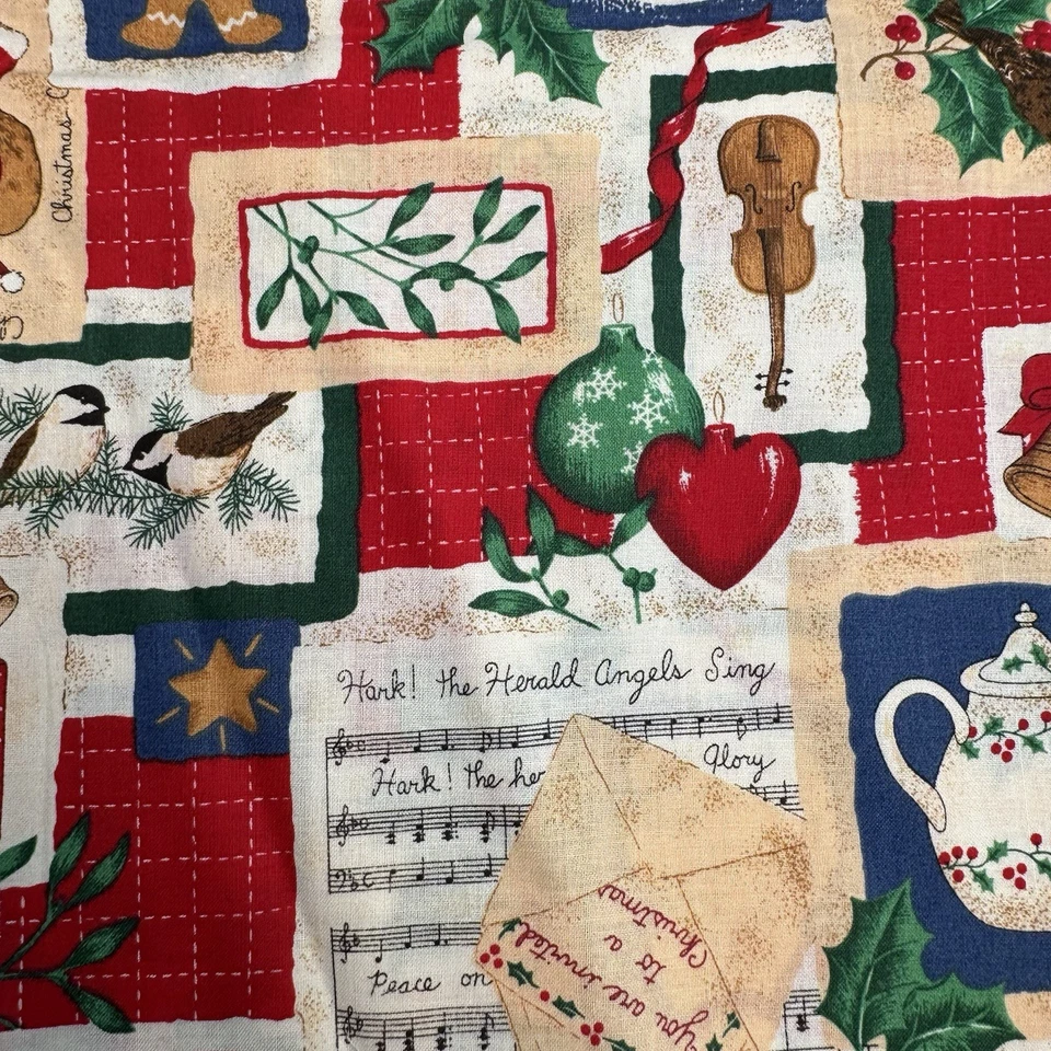 Vintage Fabric Traditions 2300 Holly Snowman Bells Fabric Christmas 1.5 Yards - Image 2 of 4