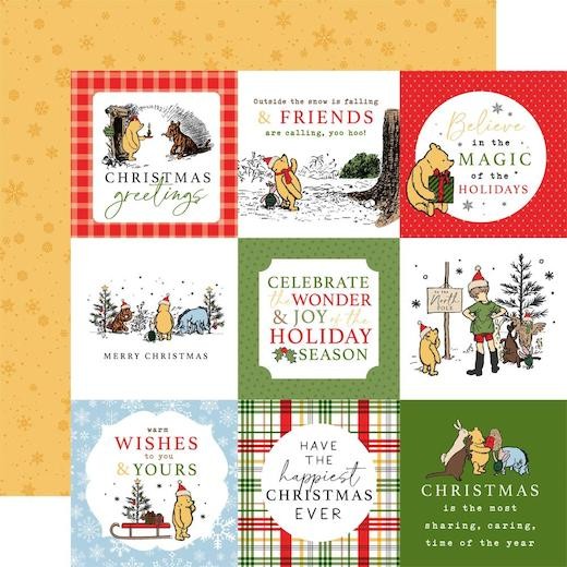 Echo Park Winnie the Pooh Christmas 12""x12"" Cardstock - 4x4 Journaling Cards