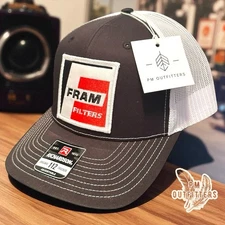 Retro FRAM Filters Patch Richardson 112 Trucker Hat Black & White Racing NASCAR