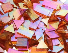 200 Pieces Bulk Iridescent Mosaic Glass Tiles, 4 Shapes Mixed Stained Glass T...