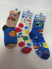 3 Hasbro Games Kid's Crew Socks Size7-10 New Twister Mr Potato Head Hungry Hippo