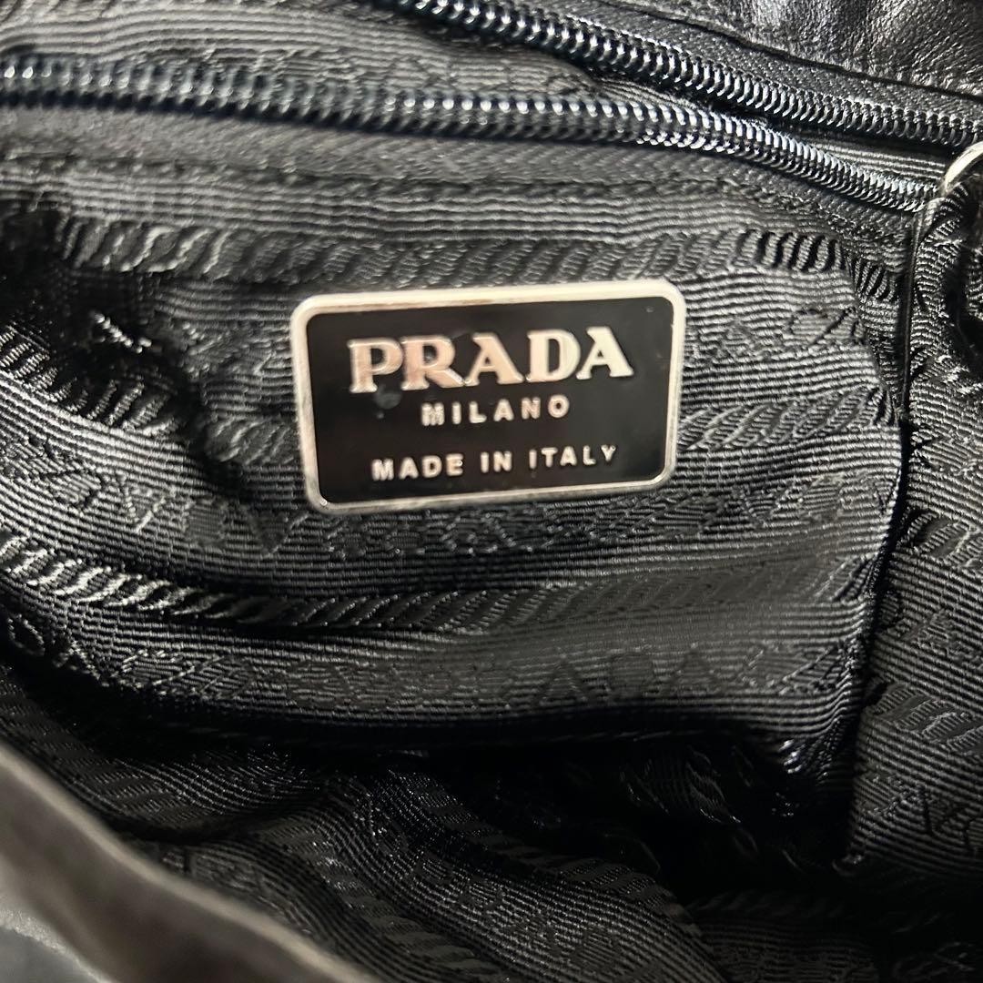 PRADA Leather Nylon Tote Bag Black Metal Handle Authentic Women's Fashion thumbnail 16