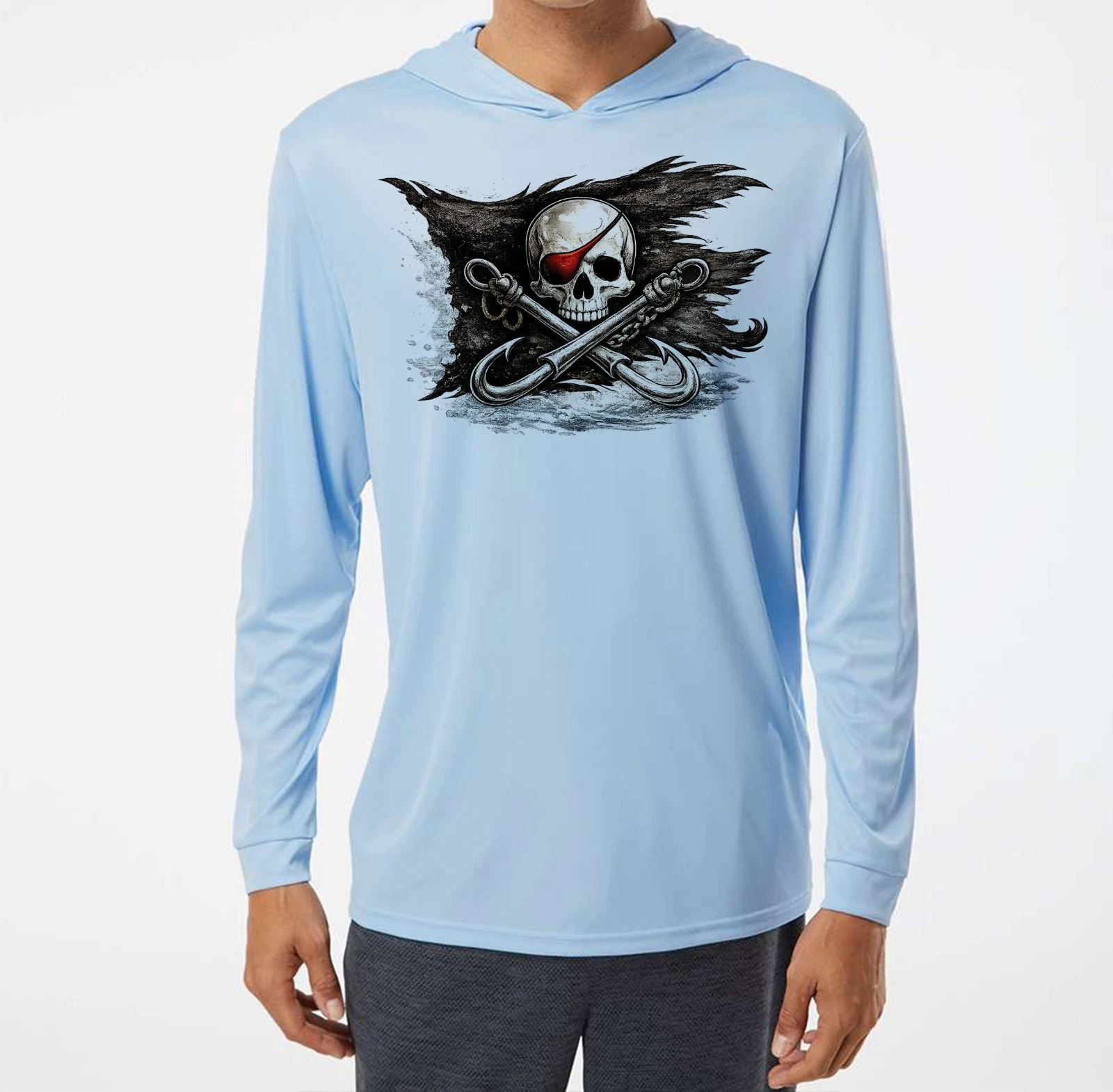 Pirate Flag Captain Gift UV Protected UPF 50 Long Sleeve T-Shirt Hood Fishing
