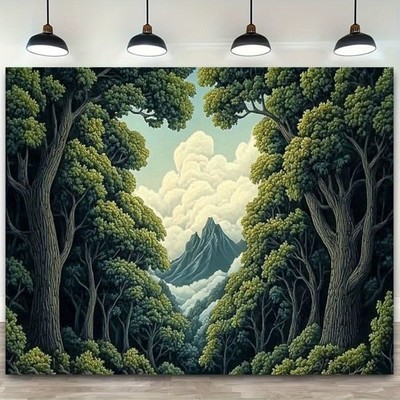 1pc Serene Landscape Wall Tapestry - Majestic Mountains & Lush Greenery Oil Pain