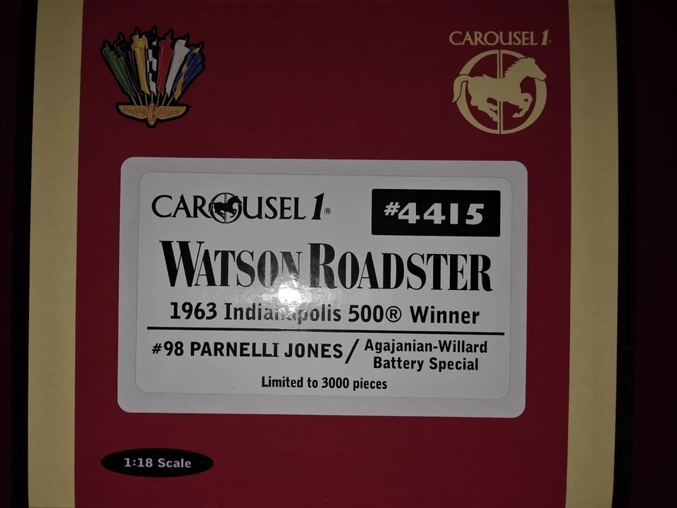 CAROUSEL 1 #4415 1963 INDY 500 WINNER PARNELLI JONES #98 1/18 DIECAST - Image 4 of 4