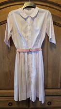Vintage 1960s White  Pink Stripe Shirt Waist Housewife Day Dress ILGWU Tag