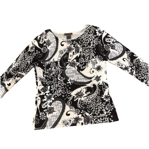 Isa Boulder Stretch Shirt Sz Large Rayon Nylon Spandex Black White Floral