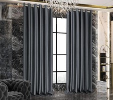 100% Blackout Curtains Pair Thick Thermal Insulated Eyelet Ring Top Ready Made