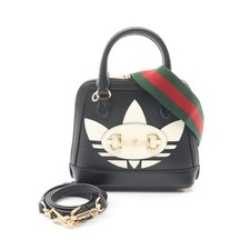 GUCCI × adidas Horsebit 1955 Mini Top Handle Bag Leather Black White #RC2434
