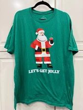 Lets Get Jolly Santa Christmas Graphic Tee Green Humor Holiday T-Shirt 2XL