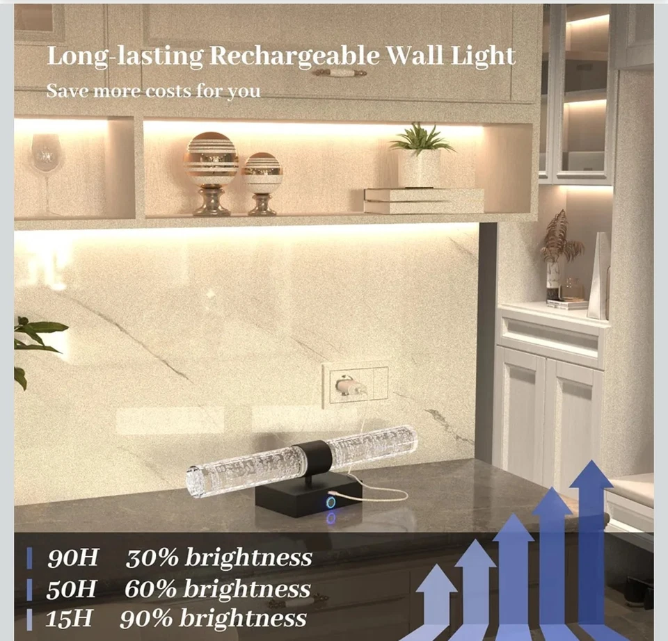 Aplique de pared inalámbrico burbuja de cristal LED recargable regulable luz de 3 colores Foto 2 de 4