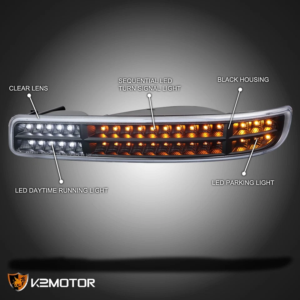 Fits Black 1999-2006 GMC Sierra Yukon Sequential Full LED Signal Bumper Lights Foto 3 de 4