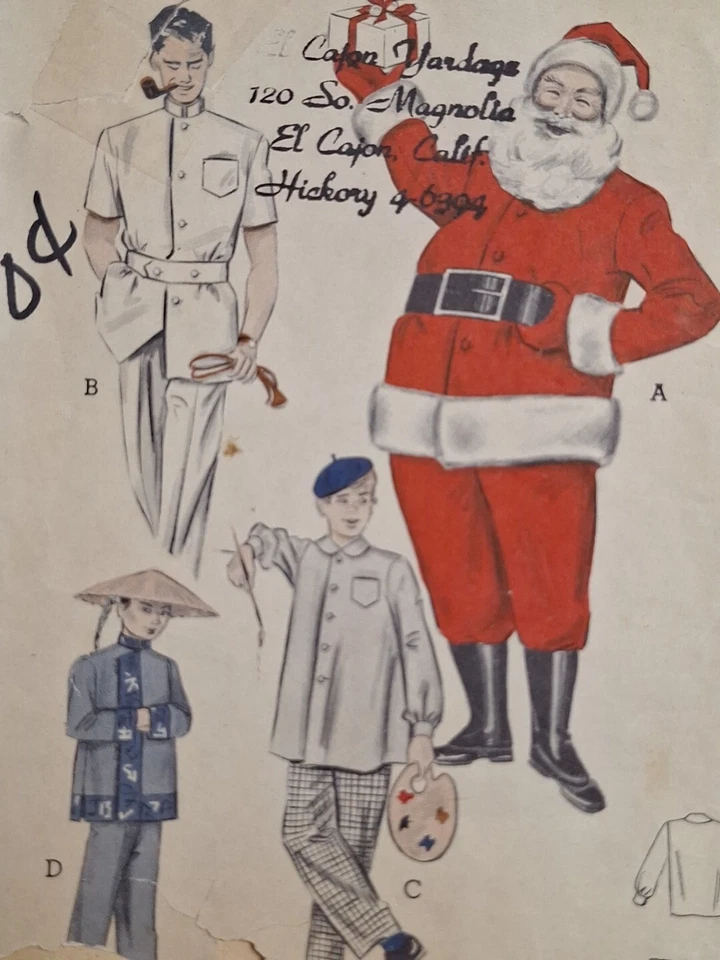 Disfraz Papá Noel Mascarada Traje Para Hombre 38 Butterick 6246 Costura Patrón Corte De Colección Años 50 Foto 3 de 4