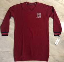 NWT Tommy Hilfiger Sport Fleece Knit Varsity Letter V-Neck Sweater Dress - Small