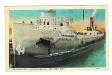 Early 1900's A.E. Young Postcard Ice Covered Boat Locking Down Sault Ste.