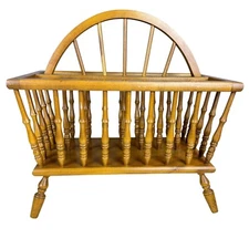 Vintage Wooden Magazine Rack Holder Spindles Handle Maple Meeting House