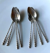 8 DOMINICK & HAFF 925 STERLING SILVER DEMY SPOONS, TWISTED HANDLES