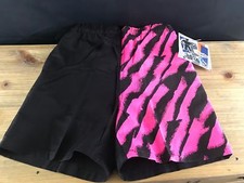NWT VINTAGE BOYS RETRO YOUNG RASCALS SWIM SHORTS/TRUNKS SZ 6 BLACK/NEON PINK 80s