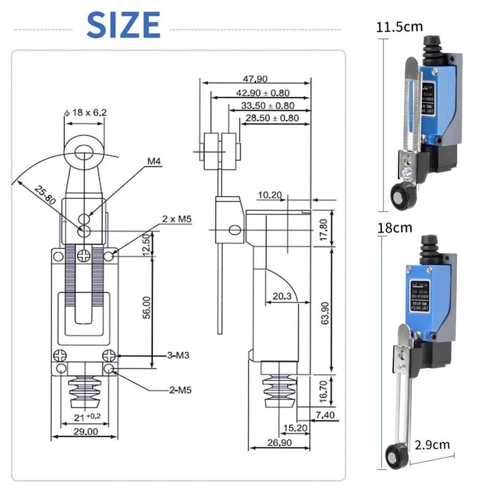 2X ME-8108 Einstellbarer Rollenhebelarm-Endschalter, NC + NO (DPDT), CNC-Fräser - Bild 4 von 4
