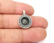 Flower Round Pendant Blank Resin Bezel Base Dry Flower Frame Antique Silver