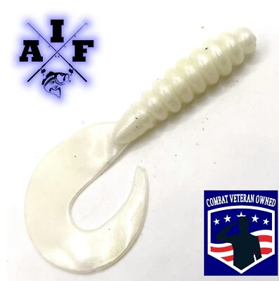 ALL IN FISHING LURES 15Ct 3.8 inch Pearl curly tail grub for fishing/ Bass Fishing