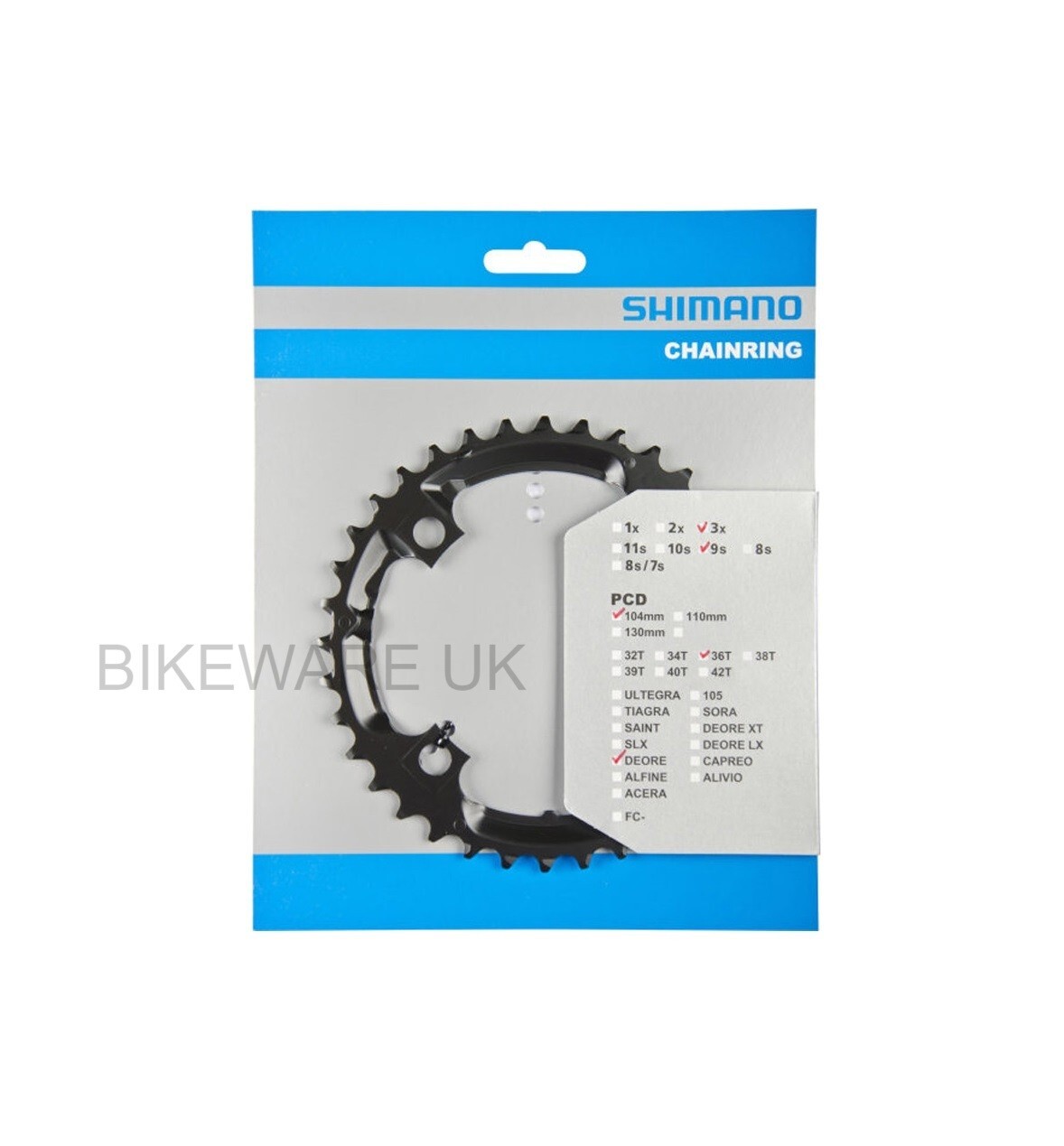 Shimano DEORE FC-M590/FC-M591 Chainring 36T 9 Speed – Black - Y1LD98090 Genuine