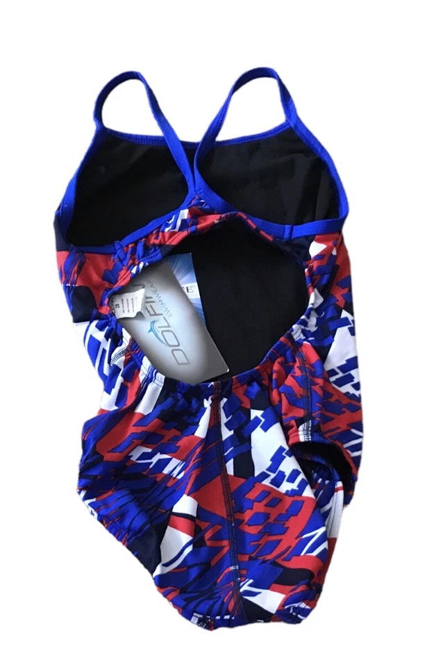 Traje de baño competitivo de una pieza Dolfin talla 28 azul, rojo, blanco, azul Foto 2 de 3