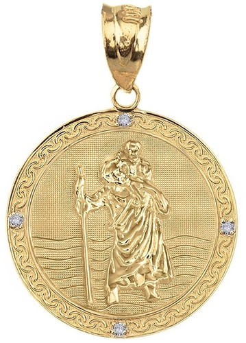 10k Gold St Christopher Diamond Medal 