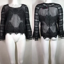 Vtg Christian Lacroix Black Sheer Lace Top L