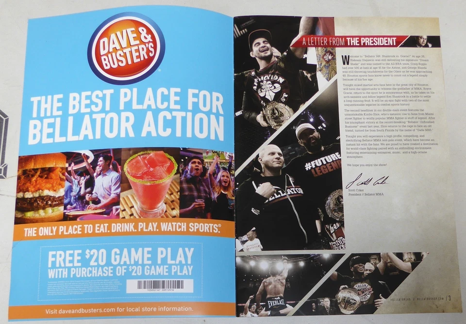 Royce Gracie & Ken Shamrock Signed Bellator MMA 149 Program w/ Kimbo Slice UFC - Image 3 of 4