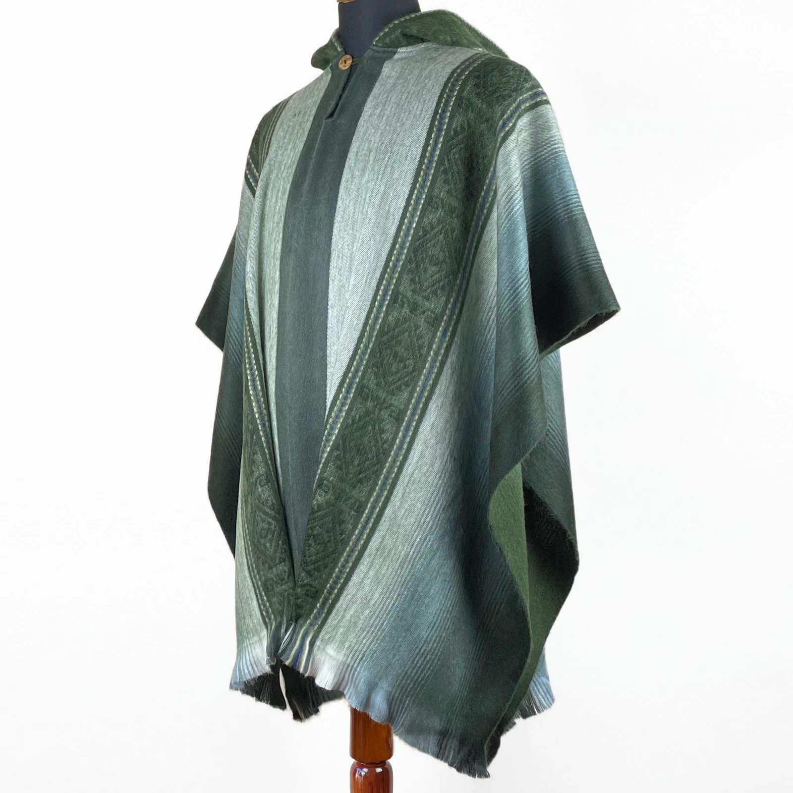 DARK GREEN BABY ALPACA WOOL HANDMADE UNISEX PONCHO SWEATER PULLOVER ALL SEASONS