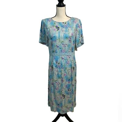 #ad NWT Vintage Sarah Elizabeth Aqua Watercolor Midi Dress Size 8 $37.49