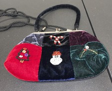 VTG Black Beaded Sequin Christmas Strap Clutch Purse