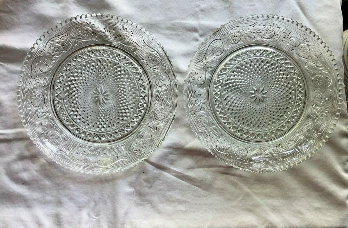 2 Crystal Pattern Glass Plates 9.5 inches Sandwich | eBay