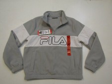 NWT Womens FILA Gray White High Rise Logo 1/2 Zip Fleece Jacket Sweater Large L