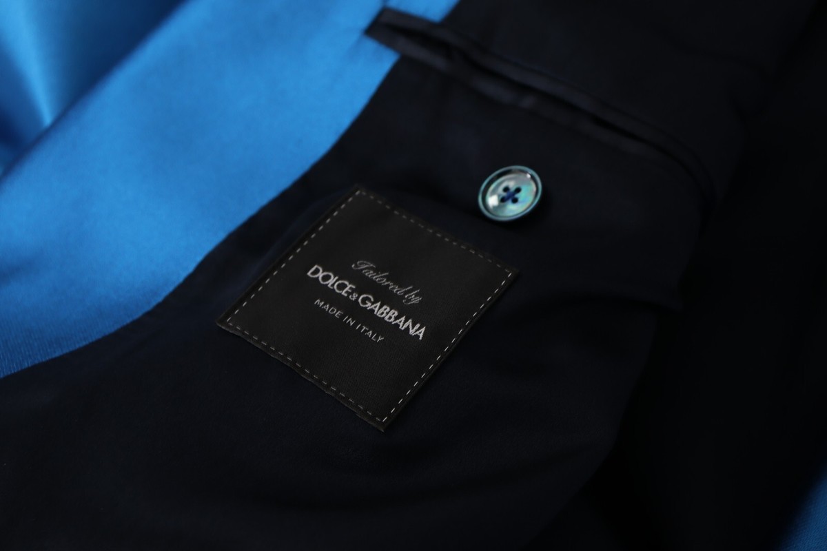 DOLCE & GABBANA Suit Blue Jacquard Silk Formal 2 Piece Set DOLCE & GABBANA Suit Blue Jacquard Silk Formal 2 Piece Set